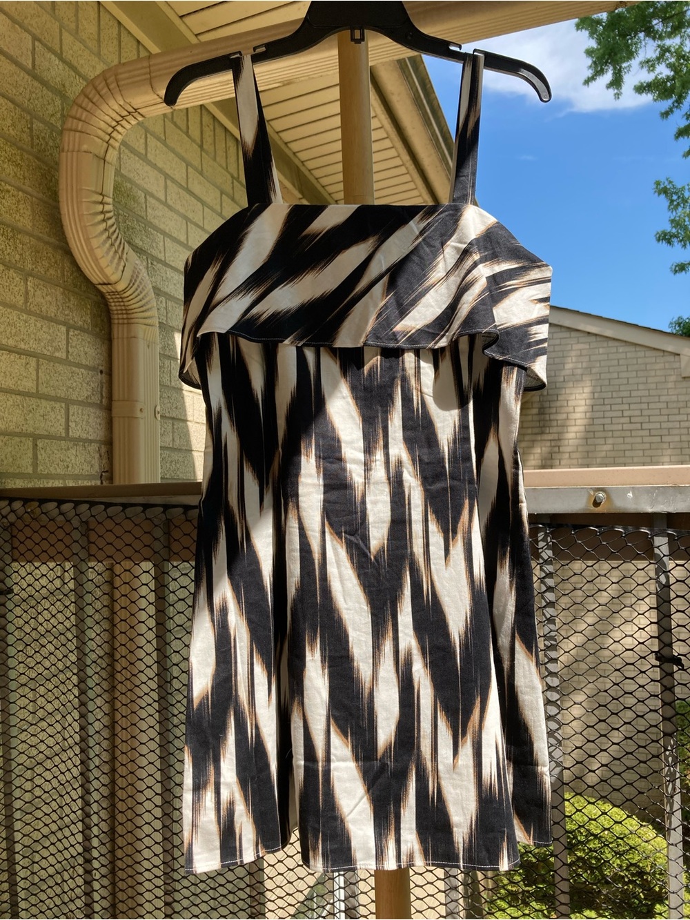Banana Republic Black Brown White Stripe Linen Cotton Blend Mini Dress Sun Dress